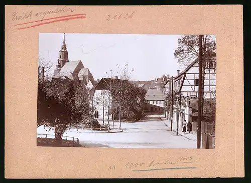 Fotografie Brück & Sohn Meissen, Ansicht Oederan i. Sa., Partie in der Unterstadt mit Kirche