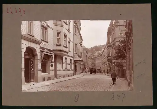 Fotografie Brück & Sohn Meissen, Ansicht Sebnitz, Blick in die Langestrasse, Möbelgeschäft Max Jahn, Bank