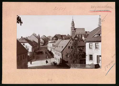 Fotografie Brück & Sohn Meissen, Ansicht Oederan i. Sa., Blick in die Bahnhofstrasse mit Kohlehandlung Max Beyer