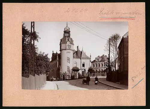 Fotografie Brück & Sohn Meissen, Ansicht Oederan i. Sa., Bahnhofstrasse mit dem Postamt