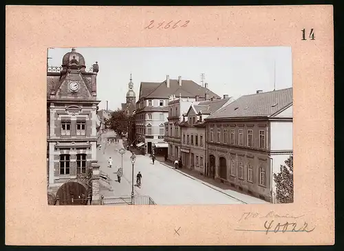 Fotografie Brück & Sohn Meissen, Ansicht Borna, Blick in die Bahnhofstrasse, Geschäfte Hermann Melzer, Isolin Leithold