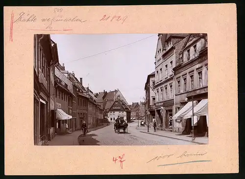 Fotografie Brück & Sohn Meissen, Ansicht Mittweida i. Sa., Innere Weberstrasse mit Geschäft G. Schmid, P. Hausmann