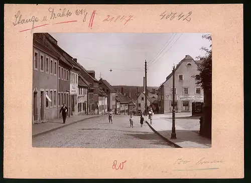 Fotografie Brück & Sohn Meissen, Ansicht Mittweida i. Sa., Steinweg am Restaurant zur Bleibe, Klempnerei Wilh. Kuhn