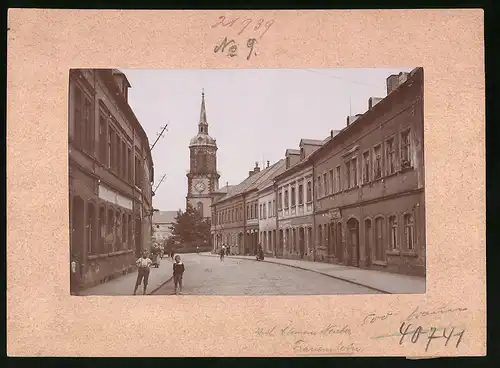 Fotografie Brück & Sohn Meissen, Ansicht Frauenstein i. Erzg., Strassenpartie mit Geschäften, Blick zum Markt