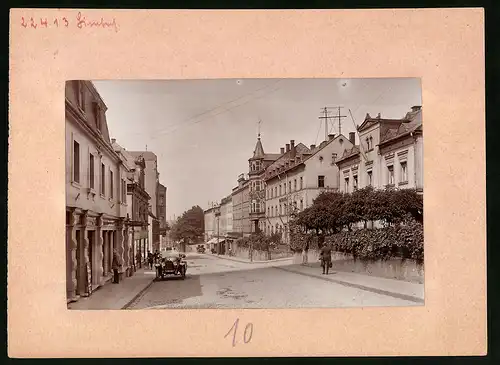 Fotografie Brück & Sohn Meissen, Ansicht Limbach i. Sa., Jägerstrasse, Rathaus, Messergeschäft, Automobil
