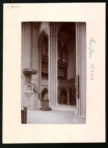 Fotografie Brück & Sohn Meissen, Ansicht Meissen i. Sa., die Kanzel, Lettner und Orgel im Dom zu Meissen