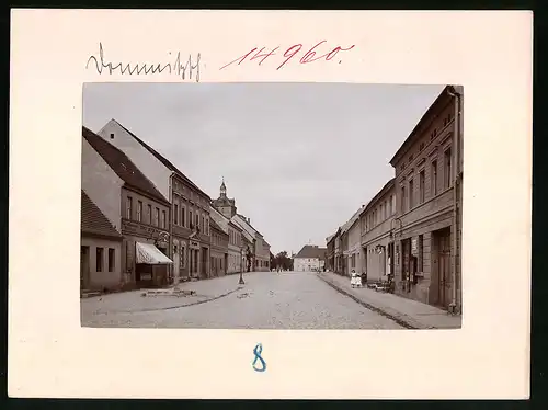 Fotografie Brück & Sohn Meissen, Ansicht Dommitzsch, Leipziger Strasse mit Schlosser-Werkstatt Ernst Dietze