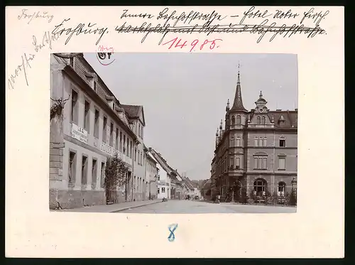 Fotografie Brück & Sohn Meissen, Ansicht Frohburg, Innere Bahnhofstrasse mit Hotel Roter Hirsch
