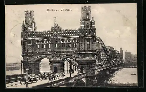 AK Hamburg-Rothenburgsort, Elbbrücke mit Pferdewagen