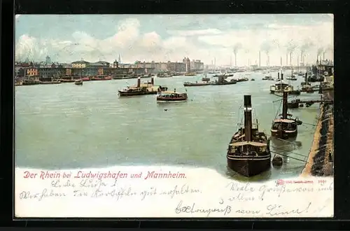 AK Ludwigshafen /Mannheim, Schiffe auf dem Rhein
