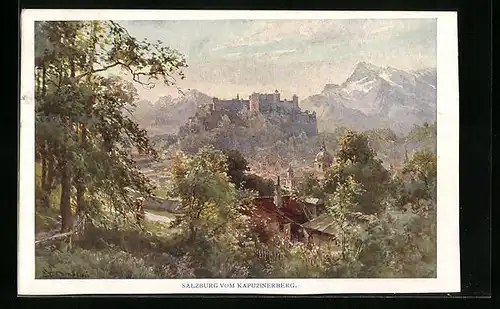 Künstler-AK Edward Theodore Compton: Salzburg, Festung Hohensalzburg vom Kapuzinerberg