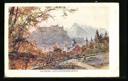 Künstler-AK Edward Theodore Compton: Salzburg, Teilansicht mit Festung vom Kapuzinergarten