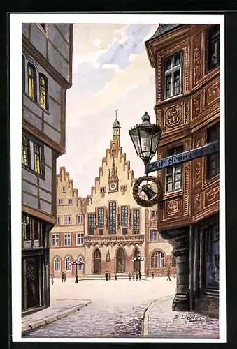 Künstler-AK Bernhard Liebig: Frankfurt a. M., Römer mit Rathaus