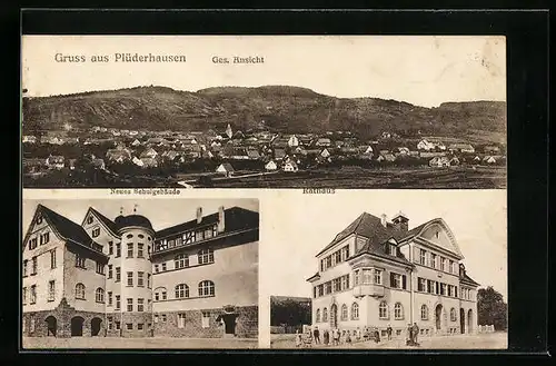 AK Plüderhausen, Rathaus, Neues Schulgebäude, Gesamtansicht