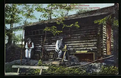 AK Passau-Oberhaus, Luisenhütte im Museum, mit Radfelgenschneider und Vogelsteller