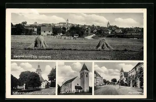 AK Kaltenbronn /Bay. Ostmark, Ortsansicht vom Feld aus, Marktplatz, Kirchen
