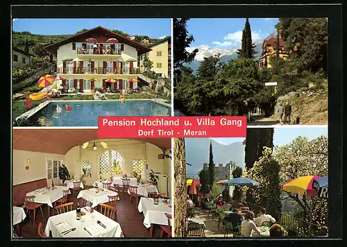 AK Dorf Tirol /Meran, Pension Hochland, Villa Gang, Tappeinerpromenade, Restaurant