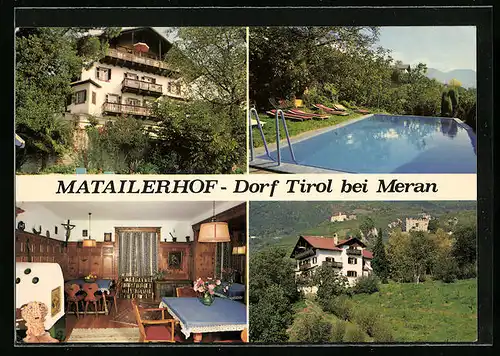 AK Dorf Tirol /Meran, Hotel Matailerhof, Gnaidweg 11, Freibad, Speiseraum