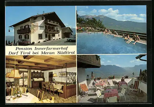 AK Dorf Tirol /Meran, Pension Innerfarmerhof, Terrasse und Pool