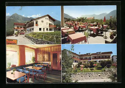 AK Dorf Tirol /Meran, Pension Naturfreundehaus, Liegewiese, Terrasse