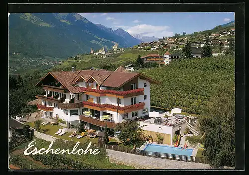 AK Schenna /Meran, Pension Eschenlohe, Mitterplattweg 55, Haus aus der Vogelschau