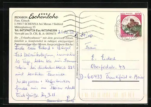 AK Schenna /Meran, Pension Eschenlohe, Mitterplattweg 55, Haus aus der Vogelschau