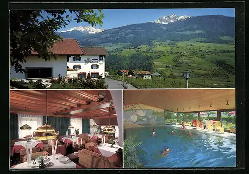 AK Dorf Tirol /Meran, Pension Golserhof, Aichstr. 32, Schwimmbad, Speisesaal