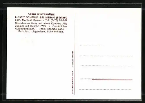 Künstler-AK Schenna /Meran, Garni Winzerhöhe mit Schwimmbad