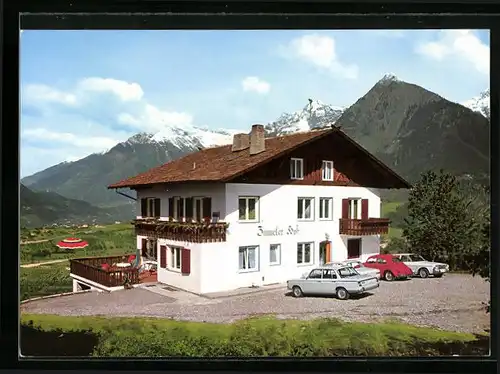 AK Schenna /Meran, Garni Zunneler Hof mit Bergpanorama