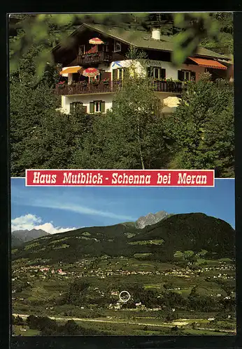 AK Schenna bei Meran, Garni-Pension Haus Mutblick, Ortsansicht