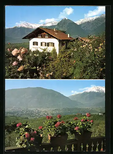 AK Schenna bei Meran, Pension Haus Freienfeld, Ortsansicht vom Balkon aus