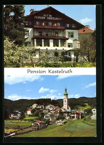 AK Kastelruth, Pension Kastelruth, Ortsansicht aus der Vogelschau