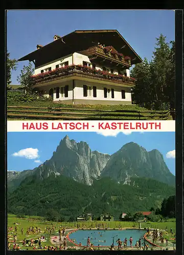 AK Kastelruth, Pension Haus Latsch mit Swimmingpool