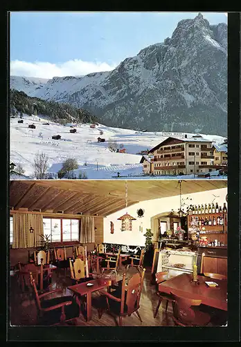 AK Kastelruth, Hotel-Pension Mayr im Winter
