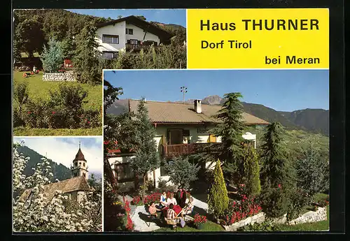 AK Dorf Tirol bei Meran, Pension Haus Thurner, Kirche