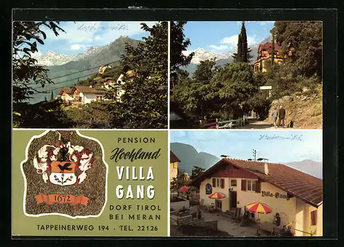 AK Dorf Tirol bei Meran, Pension Hochland, Villa Gang