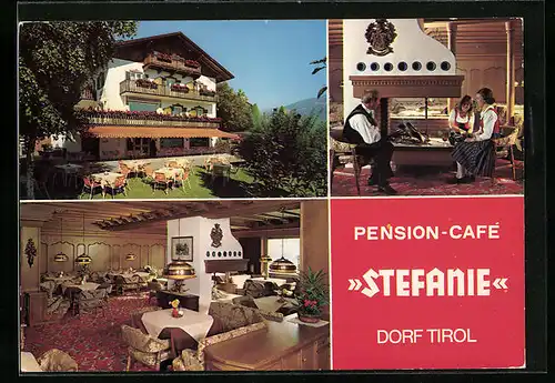 AK Dorf Tirol, Pension & Cafe Stefanie, Lingstrasse 30, Innen- und Aussenansicht
