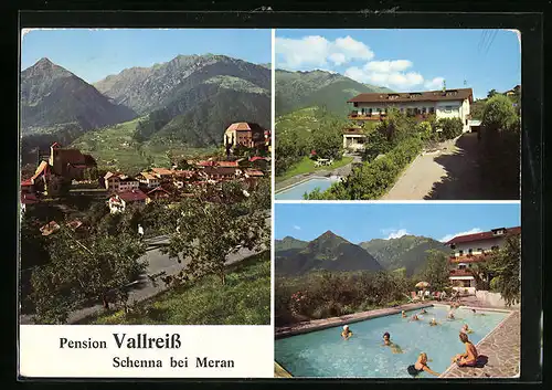 AK Schenna b. Meran, Hotel Pension Vallreiss mit Schwimmbad