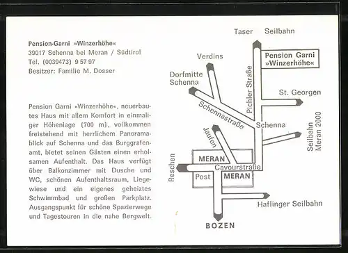 AK Schenna b. Meran, Hotel Garni Winzerhöhe, Pichler Strasse