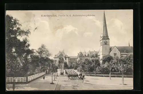 AK Karlsruhe, Partie b. d. Auferstehungskirche, Parade