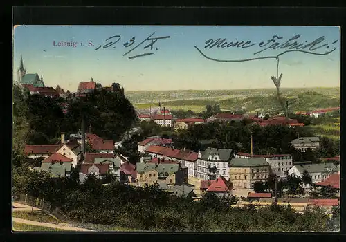 AK Leisnig i. S., Ortsansicht aus der Vogelschau