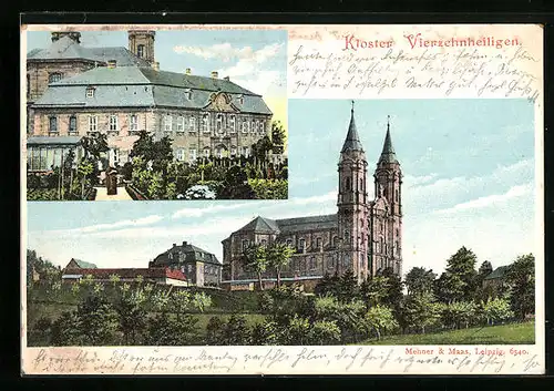 AK Vierzehnheiligen, Doppelturmfassade, Klosteranlage