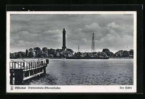 AK Swinemünde-Osternothafen, Hafen mit Leuchtturm