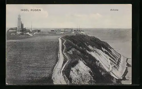 AK Akona /Rügen, Leuchtturm und Steilküste
