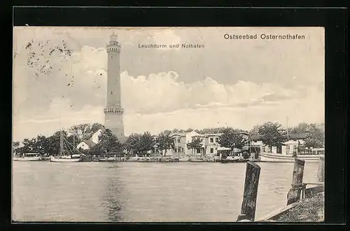 AK Ostseebad Osternothafen, Leuchtturm und Nothafen
