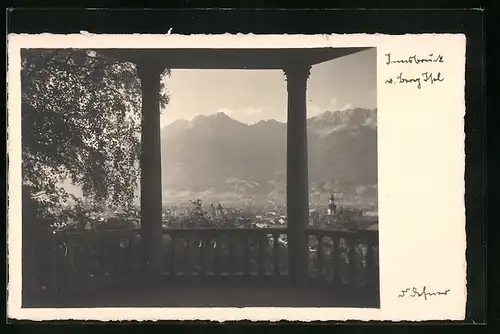 Foto-AK Adalbert Defner: Innsbruck, Blick über die Stadt zum Berg Isel