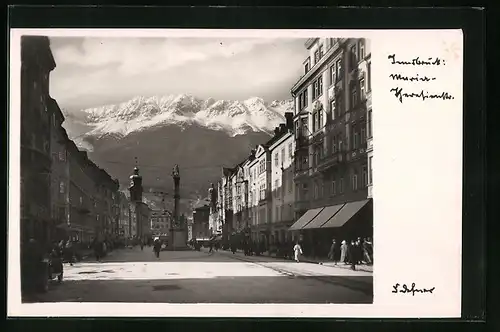 Foto-AK Adalbert Defner: Innsbruck, Maria-Theresienstrasse gegen das Gebirge