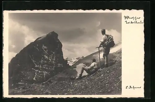 Foto-AK Adalbert Defner: Bergsteiger am Pflerscher Tribulaun
