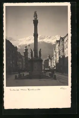 Foto-AK Adalbert Defner: Innsbruck, Mariensäule auf der Maria Theresienstrasse