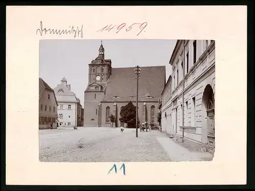 Fotografie Brück & Sohn Meissen, Ansicht Dommitzsch, Rathaus & Kirche